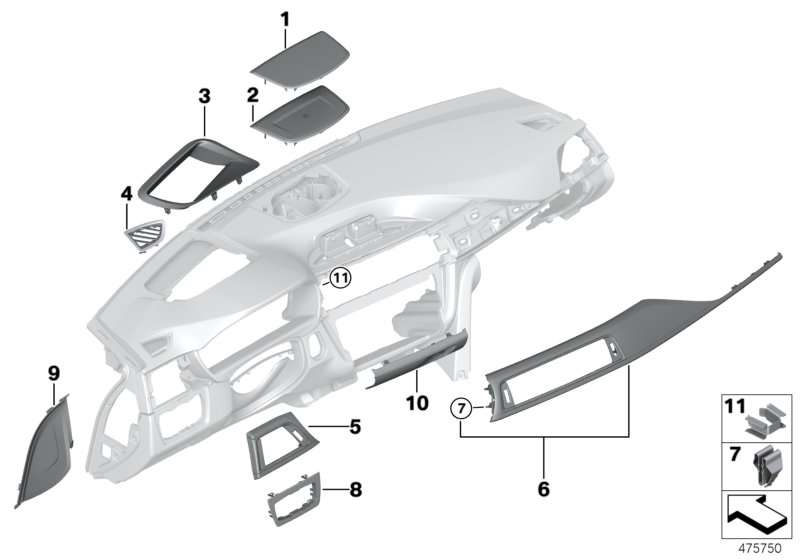 BMW Blende I-Tafel Fineline anthrazit Beifa. F30 F31 F32 F33 F34 F36 F80 F82 F83 51459357927