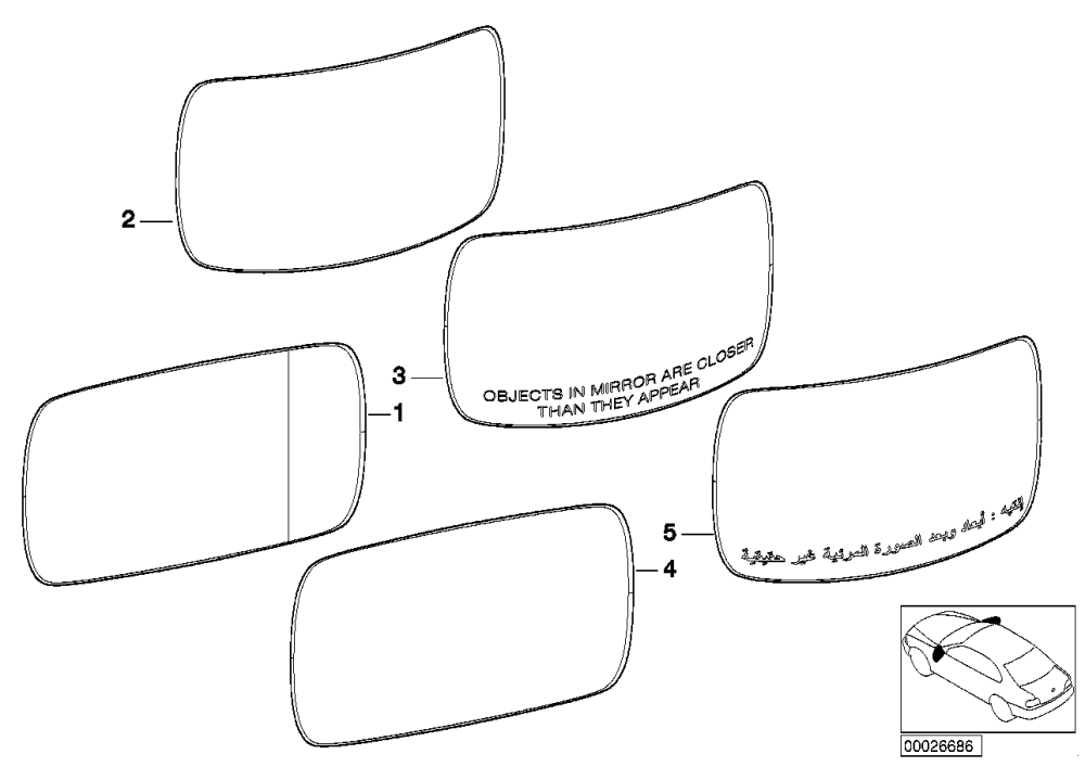BMW Spiegelglas beheizt Weitwinkel rechts E53 51167039596 Rabatt